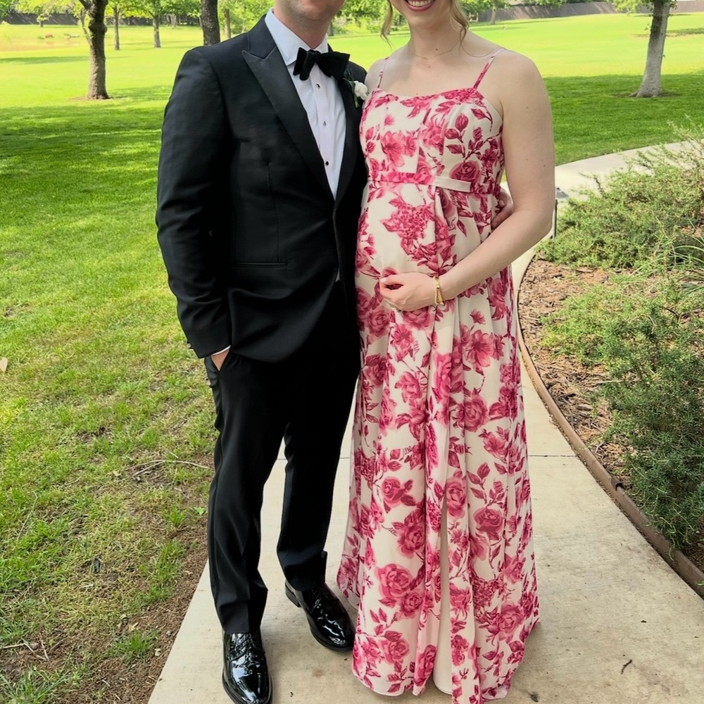 Revelry Maternity Nova Chiffon Floral Print Dress in Hot Pink Garden